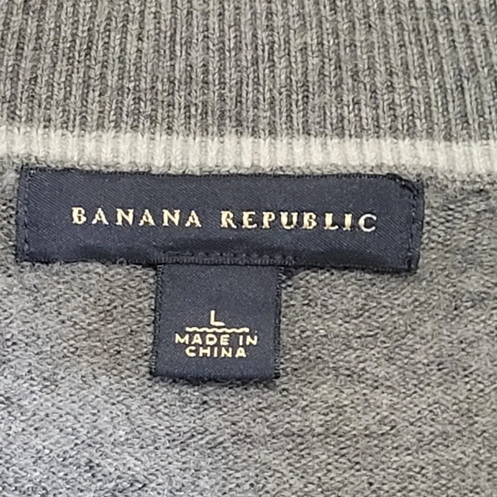 Banana Republic Sweater Mens L Gray 100% Wool‎ Argyle Full Zip Cardigan Preppy